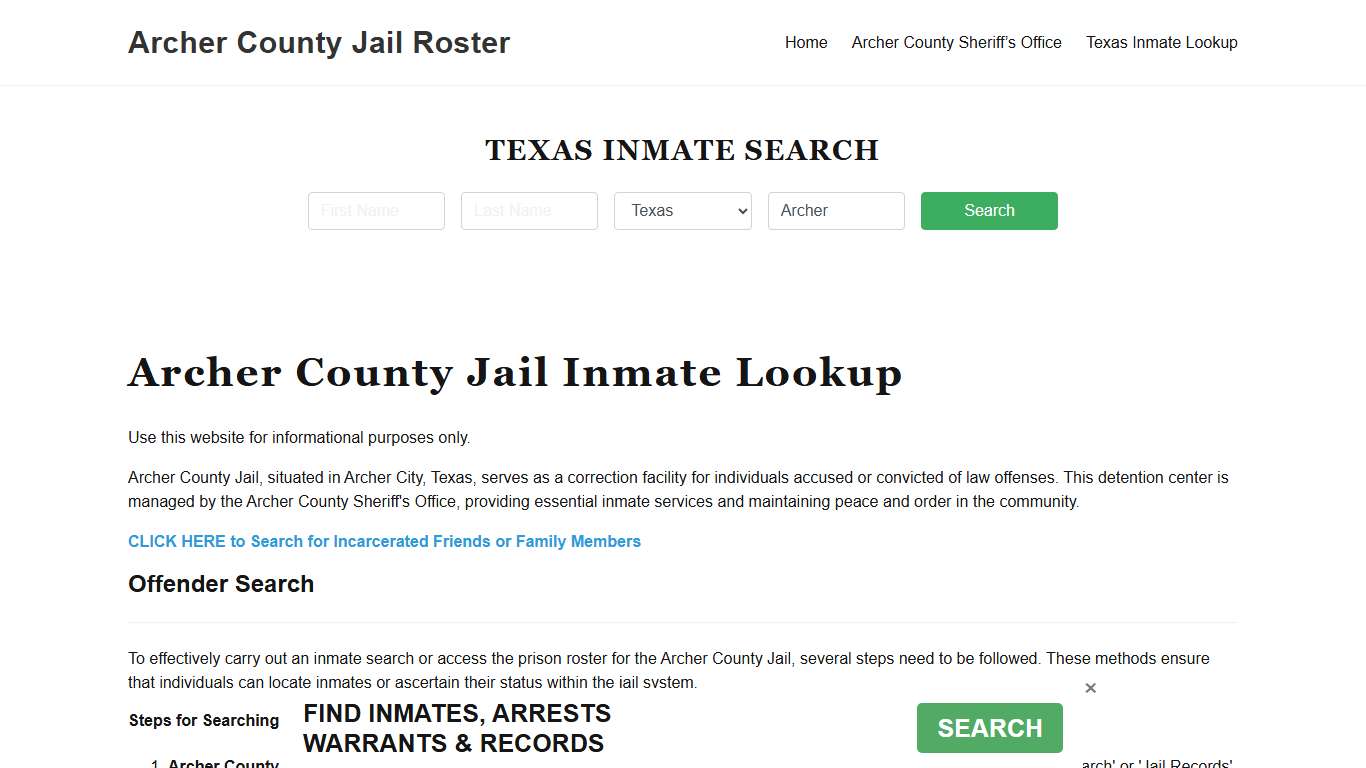 Archer County Jail Roster Lookup, TX, Inmate Search